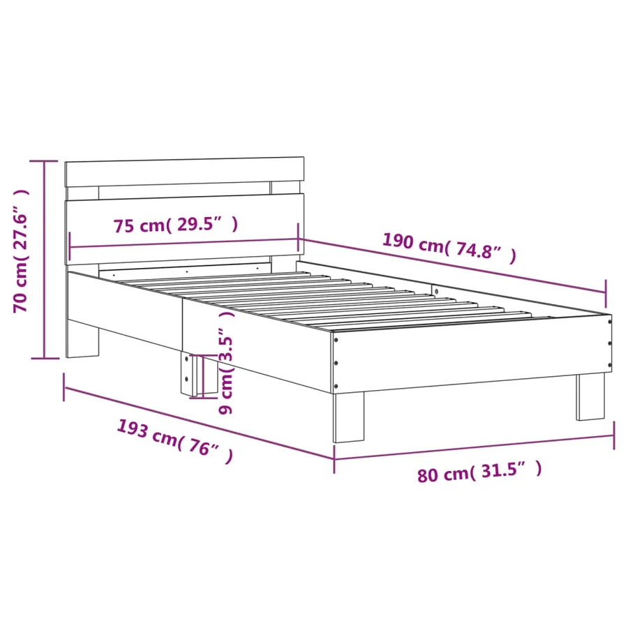 Cadre de lit sans matelas avec tête de lit chêne fumé 75x190 cm - 10