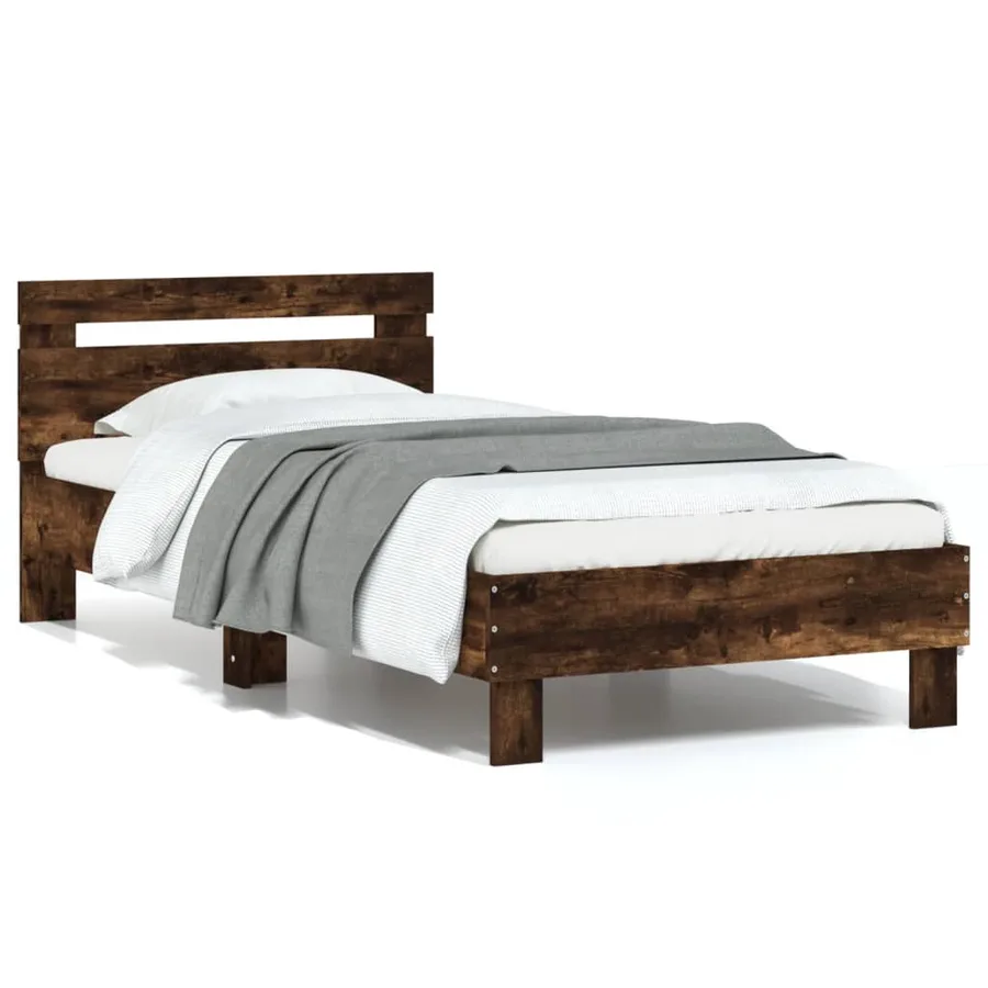 Cadre de lit sans matelas avec tête de lit chêne fumé 75x190 cm - 2