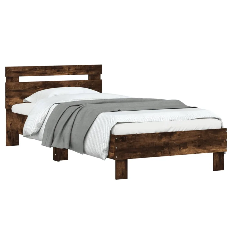 Cadre de lit sans matelas avec tête de lit chêne fumé 75x190 cm - 4
