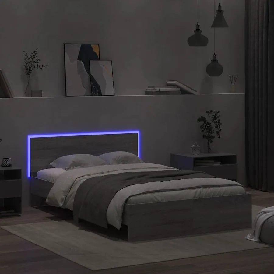 Cadre de lit avec tête de lit et LED sonoma gris 135x190 cm - 3