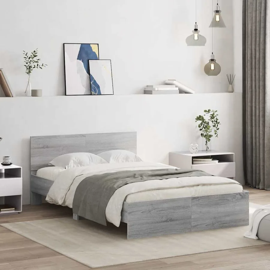 Cadre de lit avec tête de lit et LED sonoma gris 135x190 cm - 4