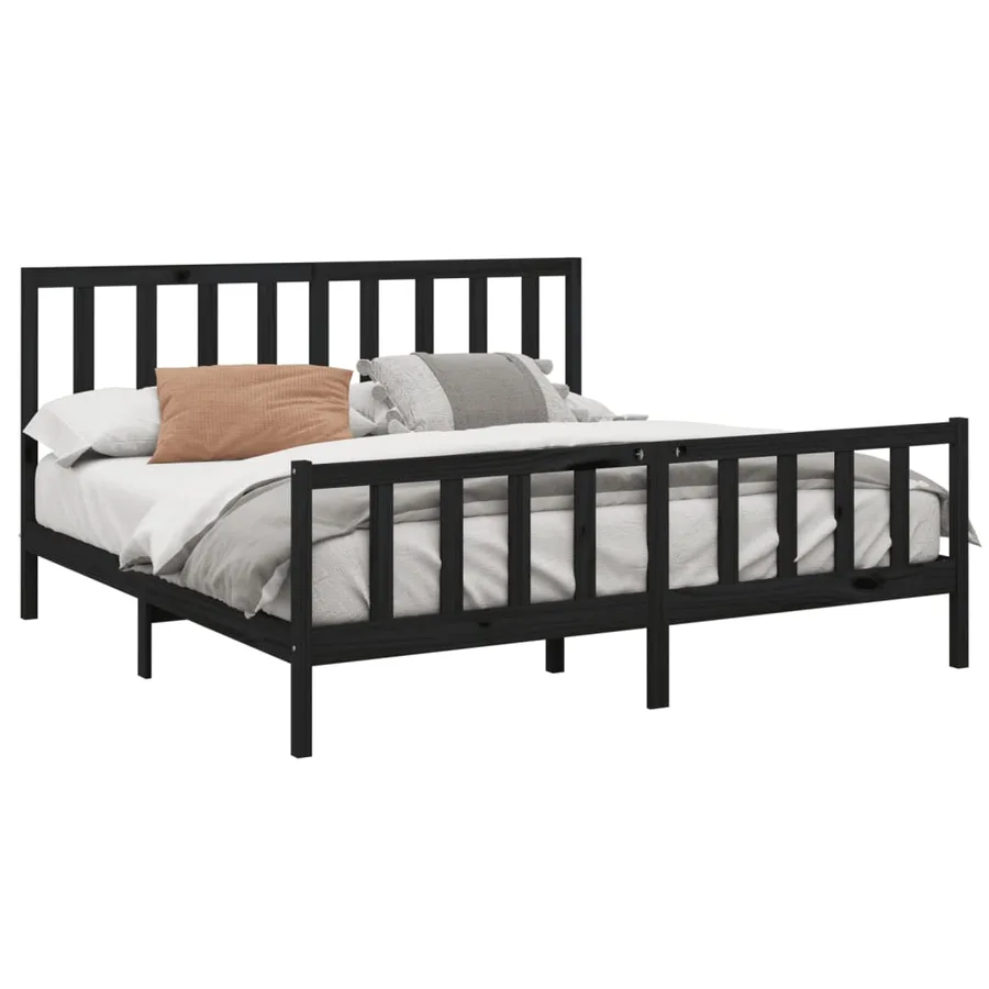 Cadre de lit sans matelas noir 200x200 cm bois massif de pin - 3