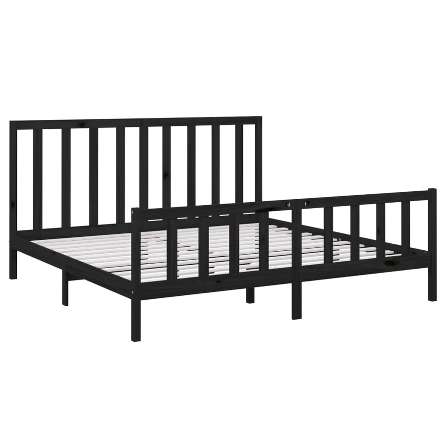 Cadre de lit sans matelas noir 200x200 cm bois massif de pin - 4