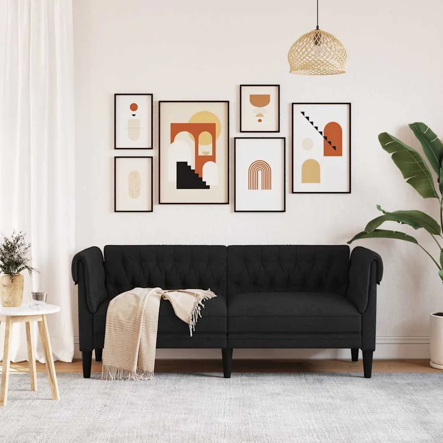 Canapé Chesterfield 2 places noir tissu - 3