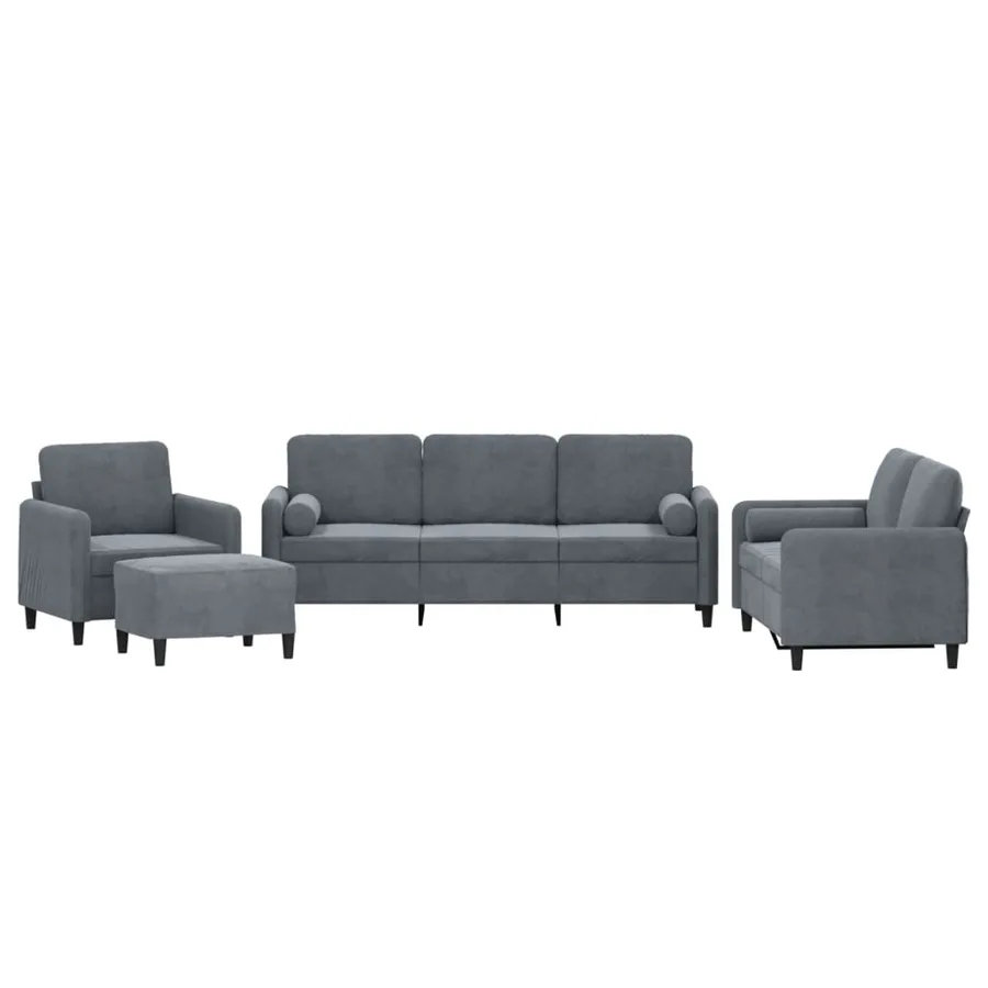 Ensemble de canapés 4 pcs avec coussins gris foncé velours - 2
