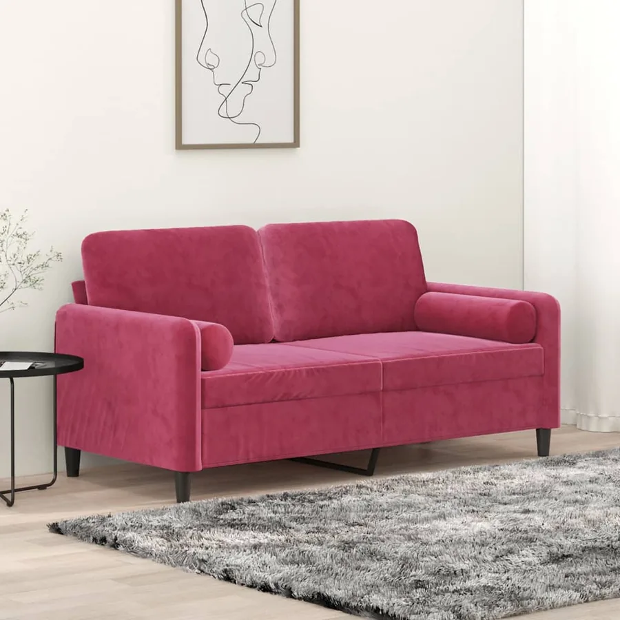 Canapé 2 places avec oreillers bordeaux 140 cm velours