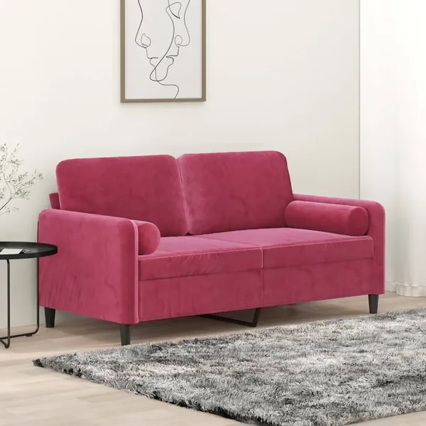 Canapé 2 places avec oreillers bordeaux 140 cm velours