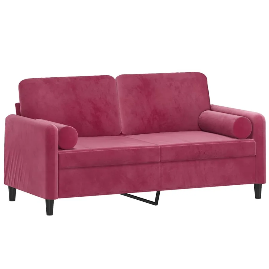Canapé 2 places avec oreillers bordeaux 140 cm velours - 3