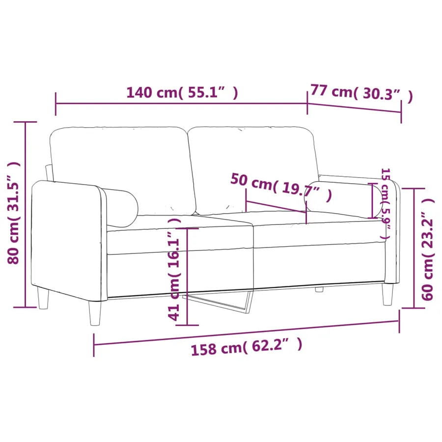 Canapé 2 places avec oreillers bordeaux 140 cm velours - 8