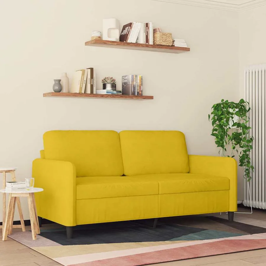 Canapé à 2 places Jaune 140 cm Velours - 3