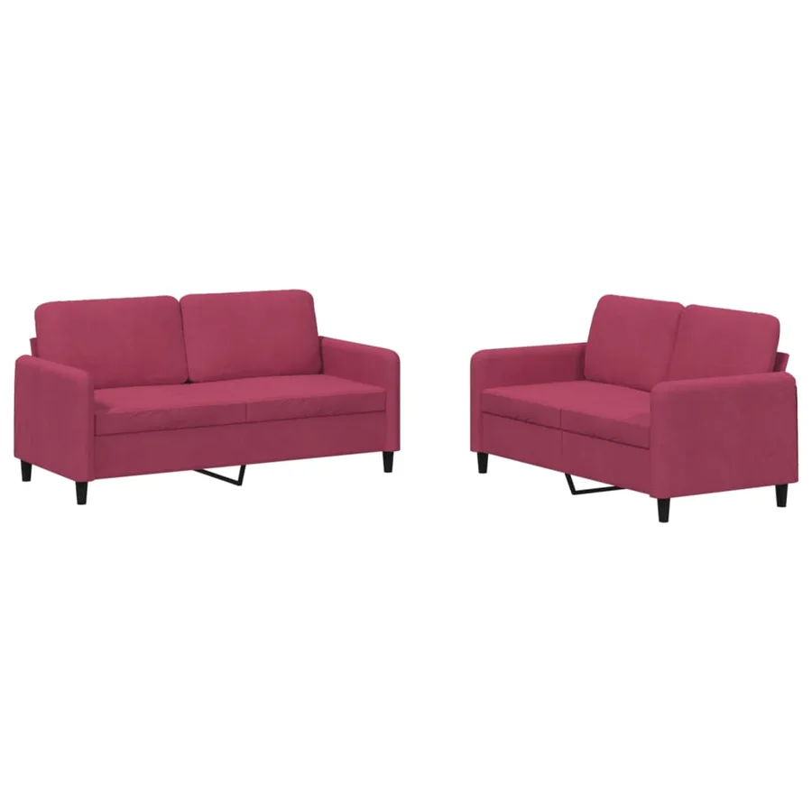 Ensemble de canapés 2 pcs rouge bordeaux velours - 2