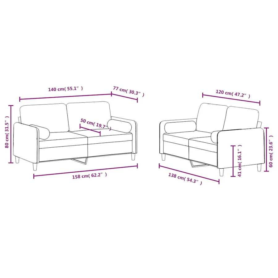 Ensemble de canapés 2 pcs avec coussins noir velours - 8