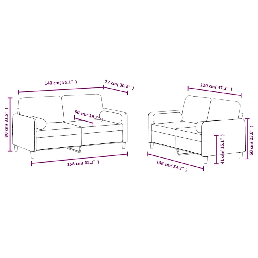 Ensemble de canapés 2 pcs avec coussins jaune velours - 8