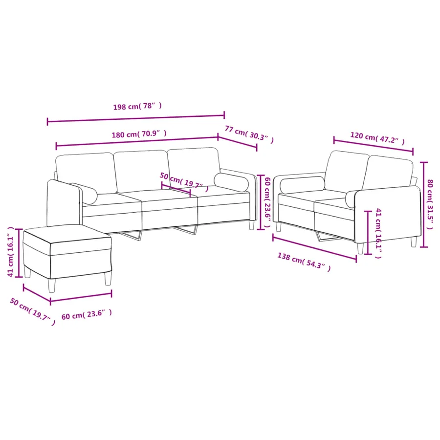 Ensemble de canapés 3 pcs avec coussins noir velours - 10