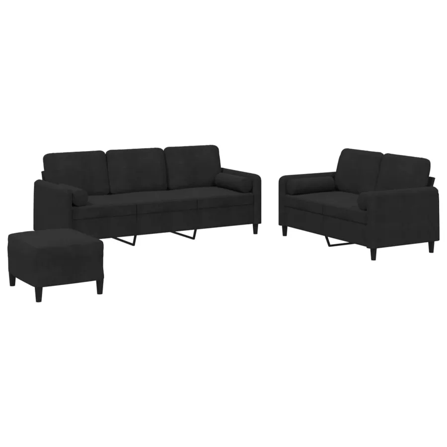Ensemble de canapés 3 pcs avec coussins noir velours - 2