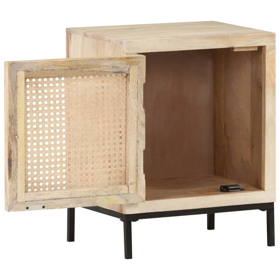 Table de chevet 40x30x50 cm Bois de manguier et canne naturelle - 3