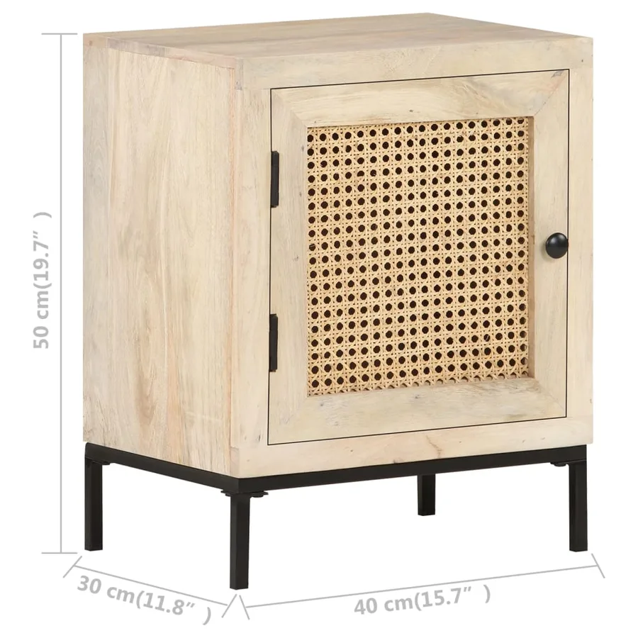 Table de chevet 40x30x50 cm Bois de manguier et canne naturelle - 7
