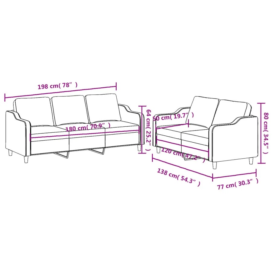 Ensemble de canapés 2 pcs avec coussins Gris clair Tissu - 6