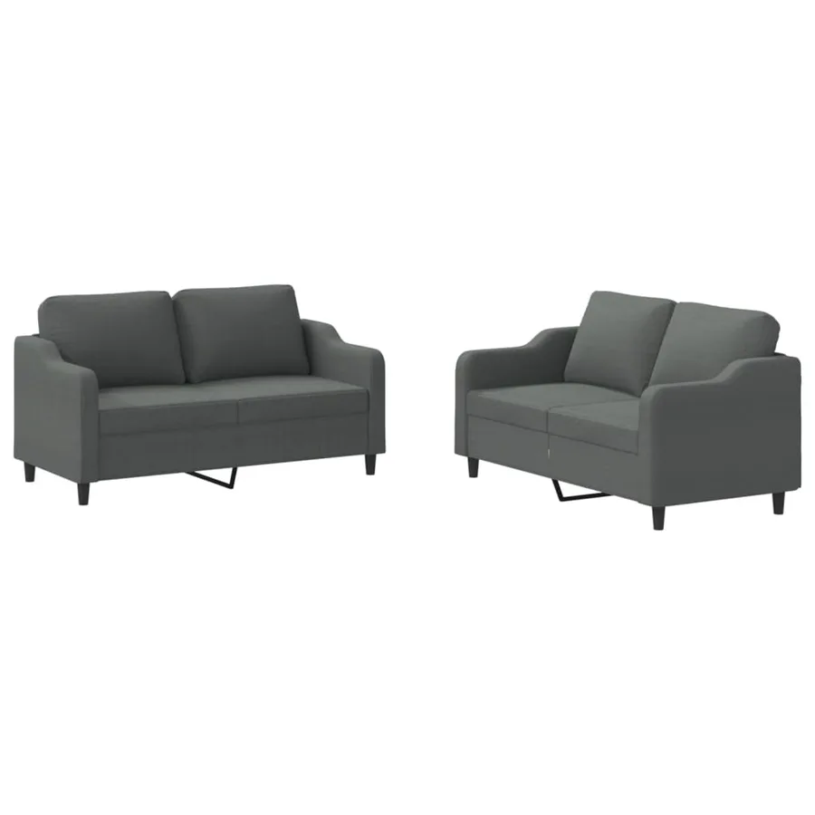 Ensemble de canapés 2 pcs avec coussins Gris foncé Tissu - 2