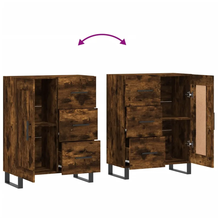 Buffet chêne fumé 69,5x34x90 cm bois d'ingénierie - 9