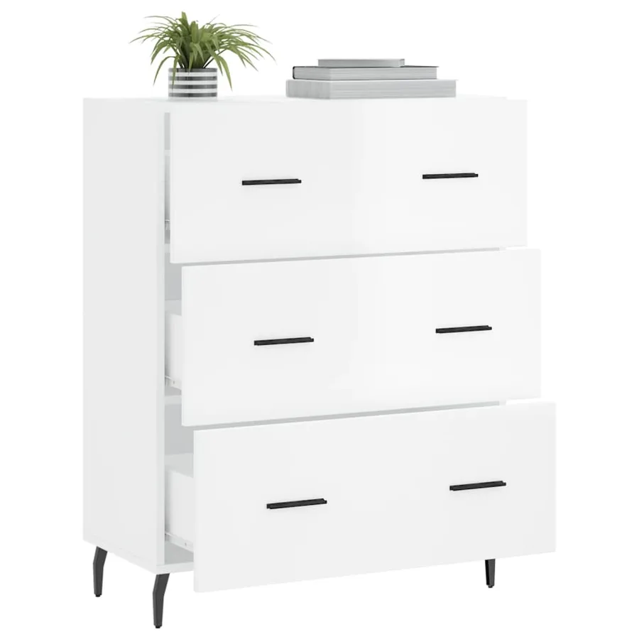 Buffet Blanc brillant 69,5x34x90 cm Bois d'ingénierie - 4