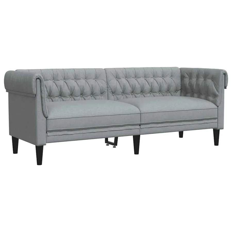 Canapé Chesterfield 3 places gris clair tissu - 2