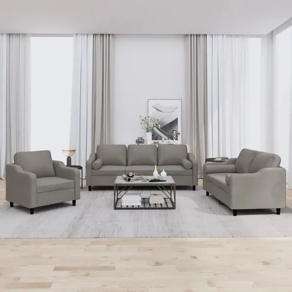 Ensemble de canapés 3 pcs avec coussins taupe tissu