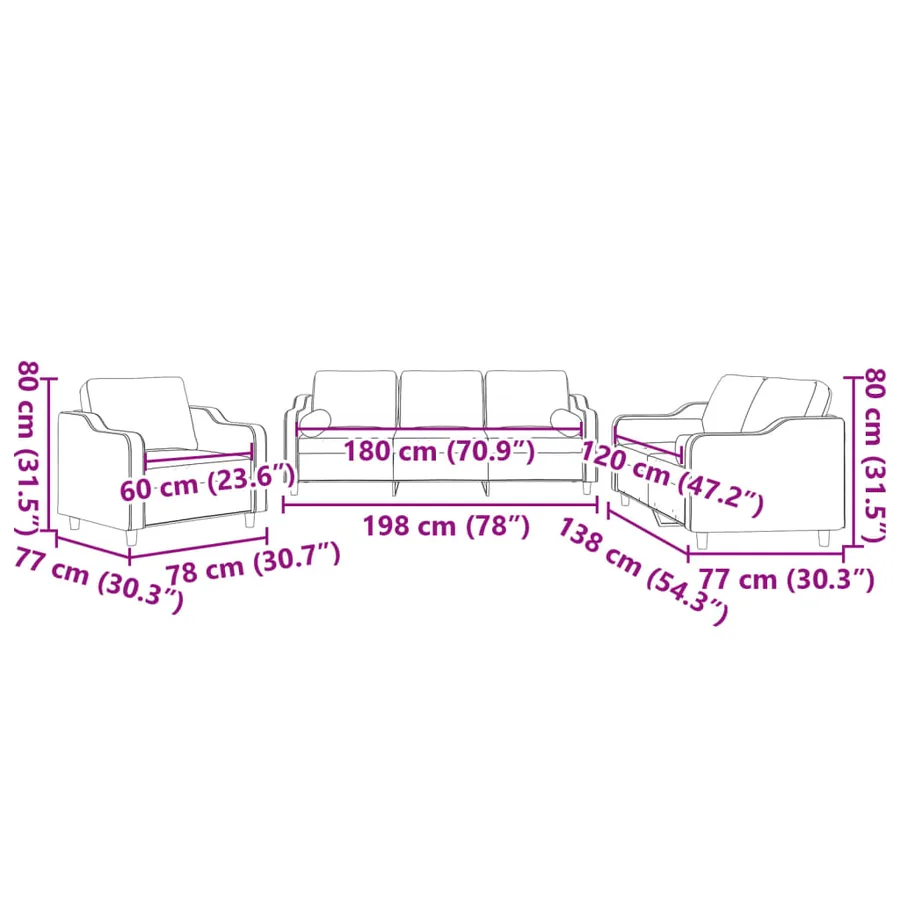 Ensemble de canapés 3 pcs avec coussins taupe tissu - 10