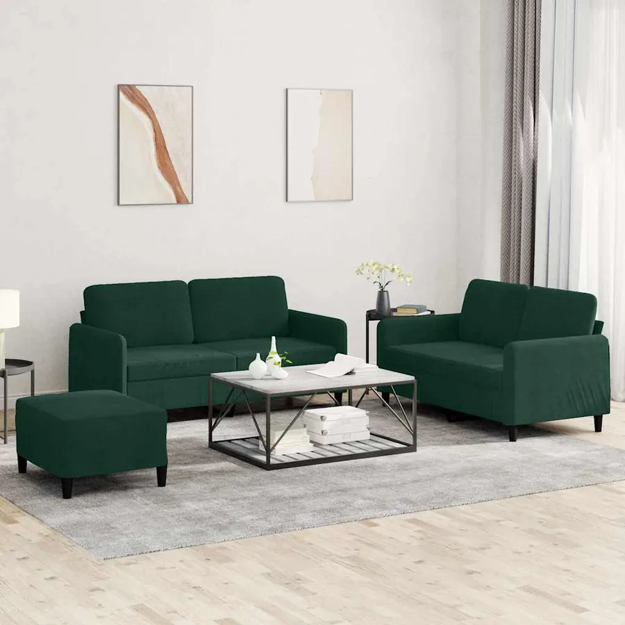 Ensemble de canapés 3 pcs vert foncé velours