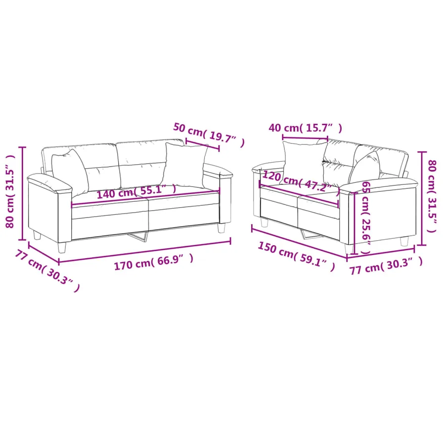 Ensemble de canapés 2 pcs avec coussins crème similicuir - 8