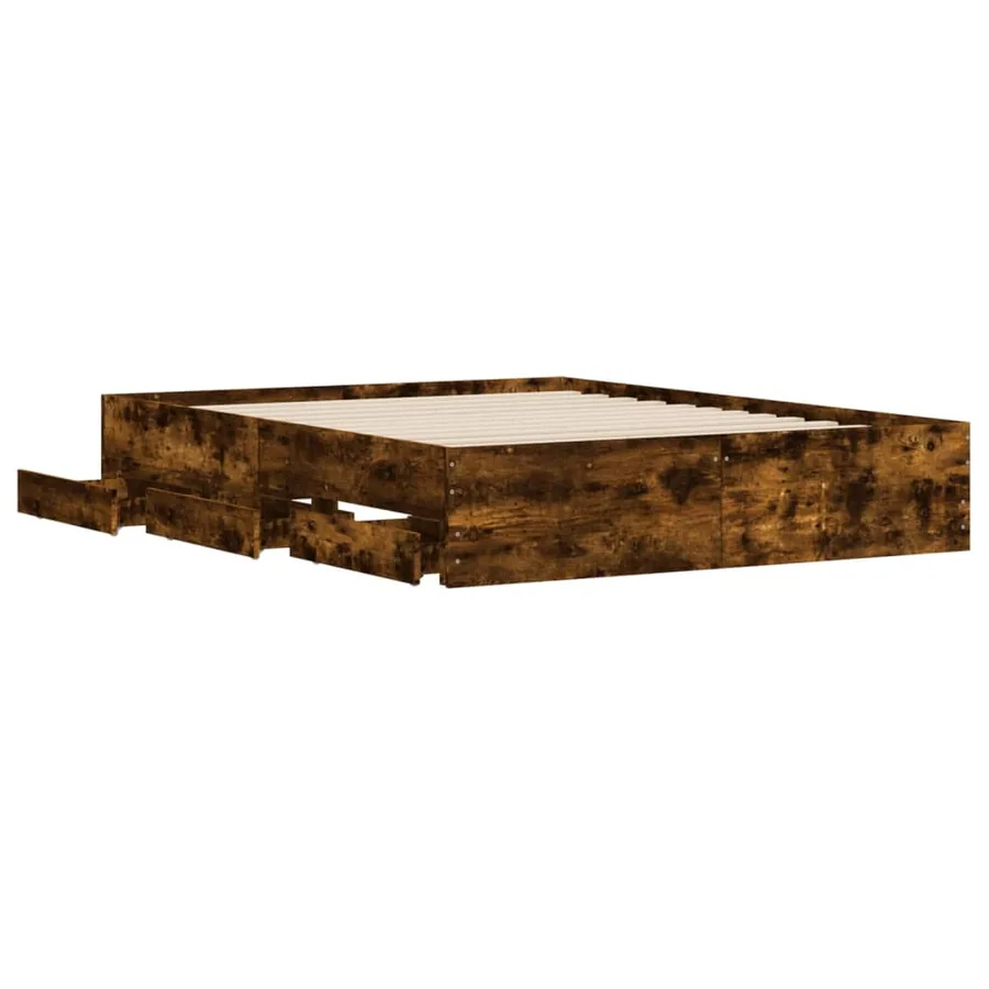 Cadre de lit avec tiroirs sans matelas chêne fumé 140x190 cm - 5