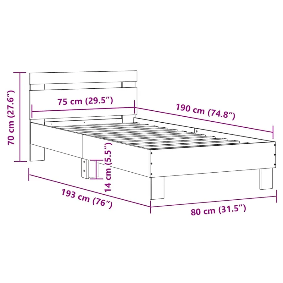 Cadre de lit sans matelas avec lumières LED blanc 75x190 cm - 15