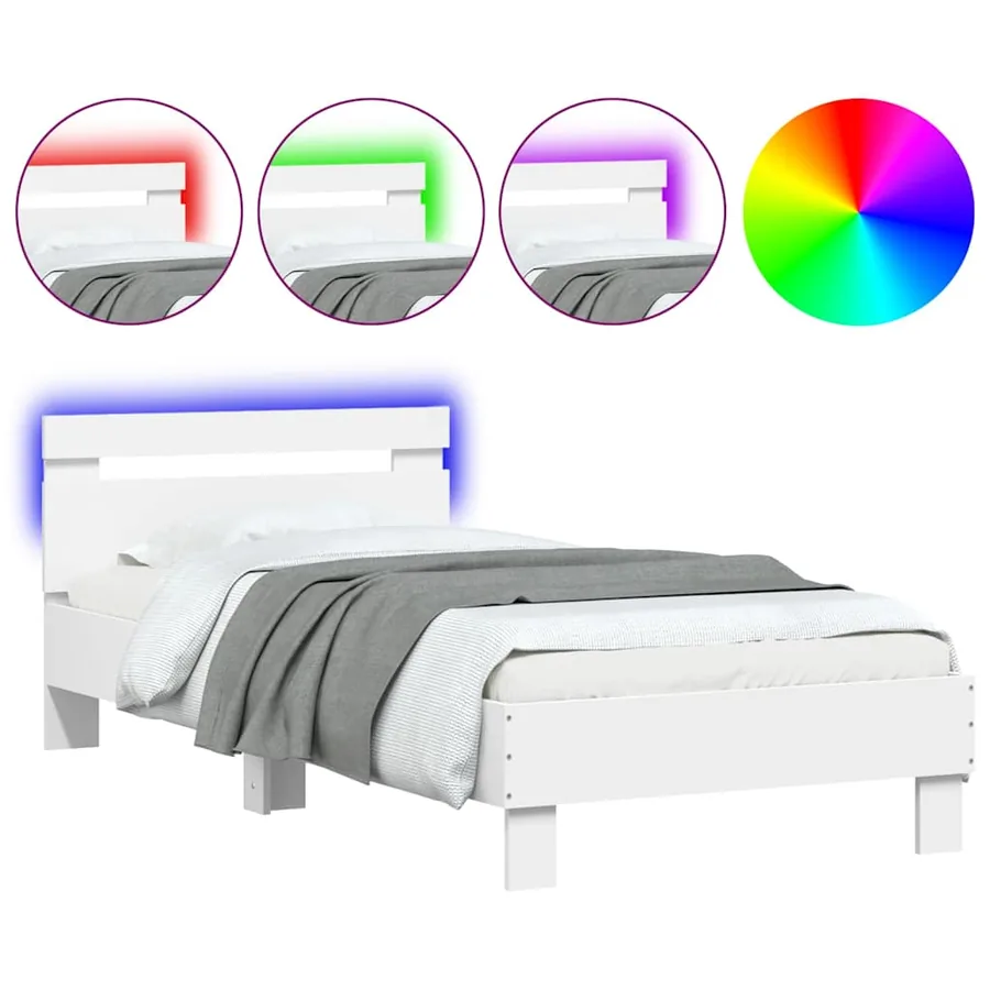 Cadre de lit sans matelas avec lumières LED blanc 75x190 cm - 2
