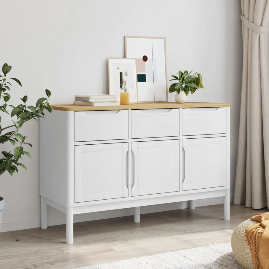Buffet FLORO blanc 114x43x74 cm bois massif de pin - 3
