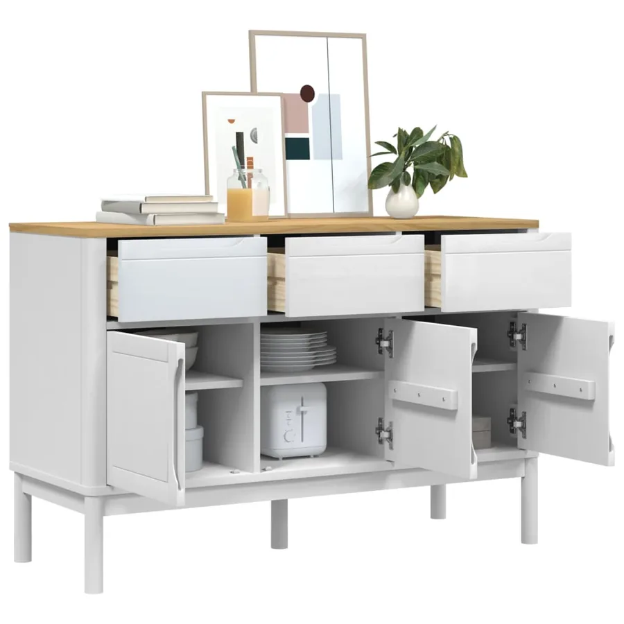 Buffet FLORO blanc 114x43x74 cm bois massif de pin - 4