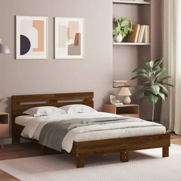 Cadre de lit avec LED sans matelas chêne marron 120x200 cm