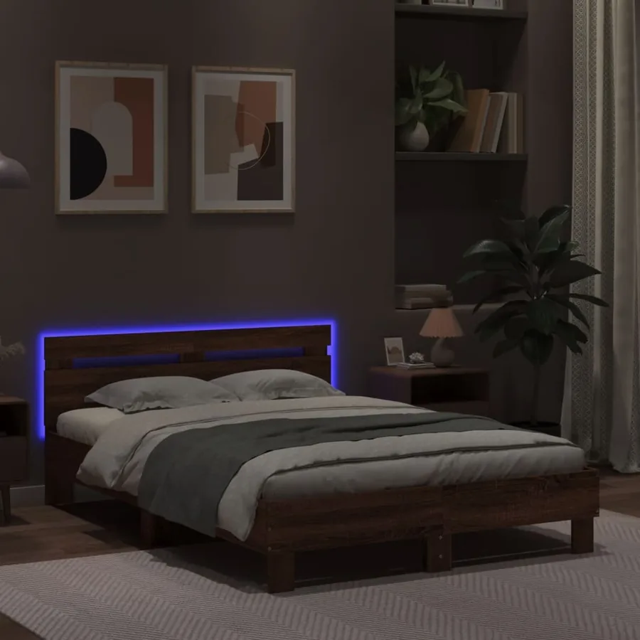 Cadre de lit avec LED sans matelas chêne marron 120x200 cm - 4