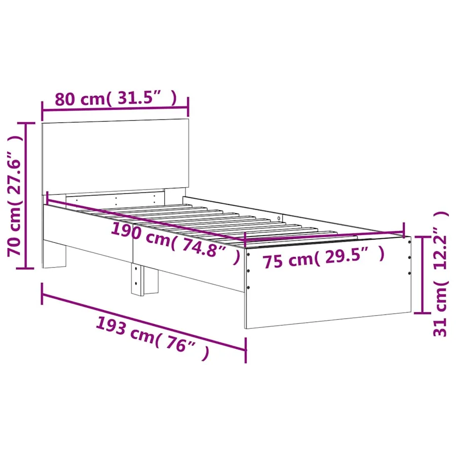 Cadre de lit sans matelas avec tête de lit noir 75x190 cm - 10