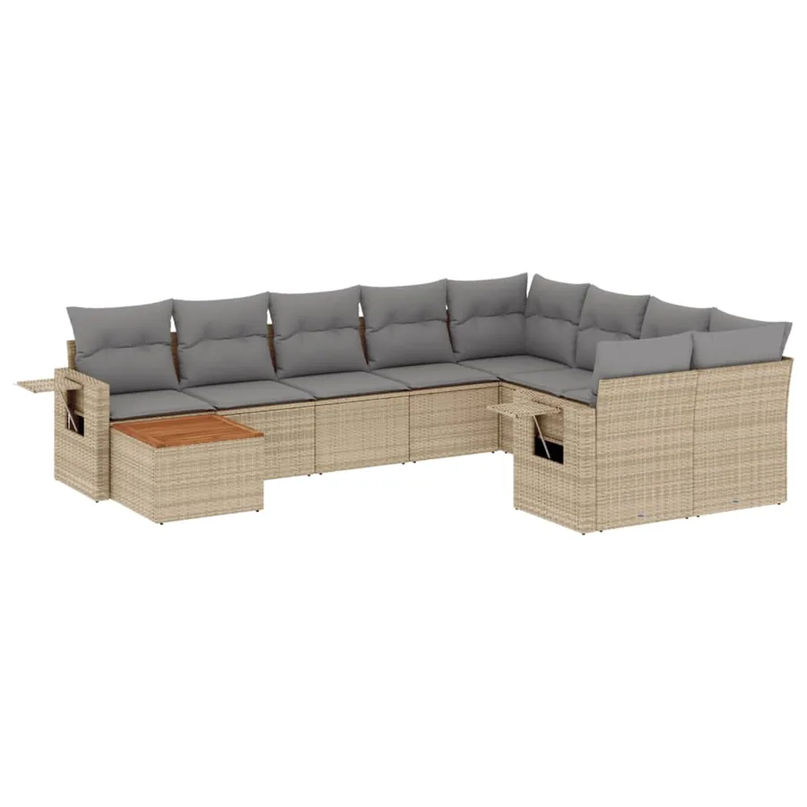 Salon de jardin et coussins 10 pcs mélange beige résine tressée - 2