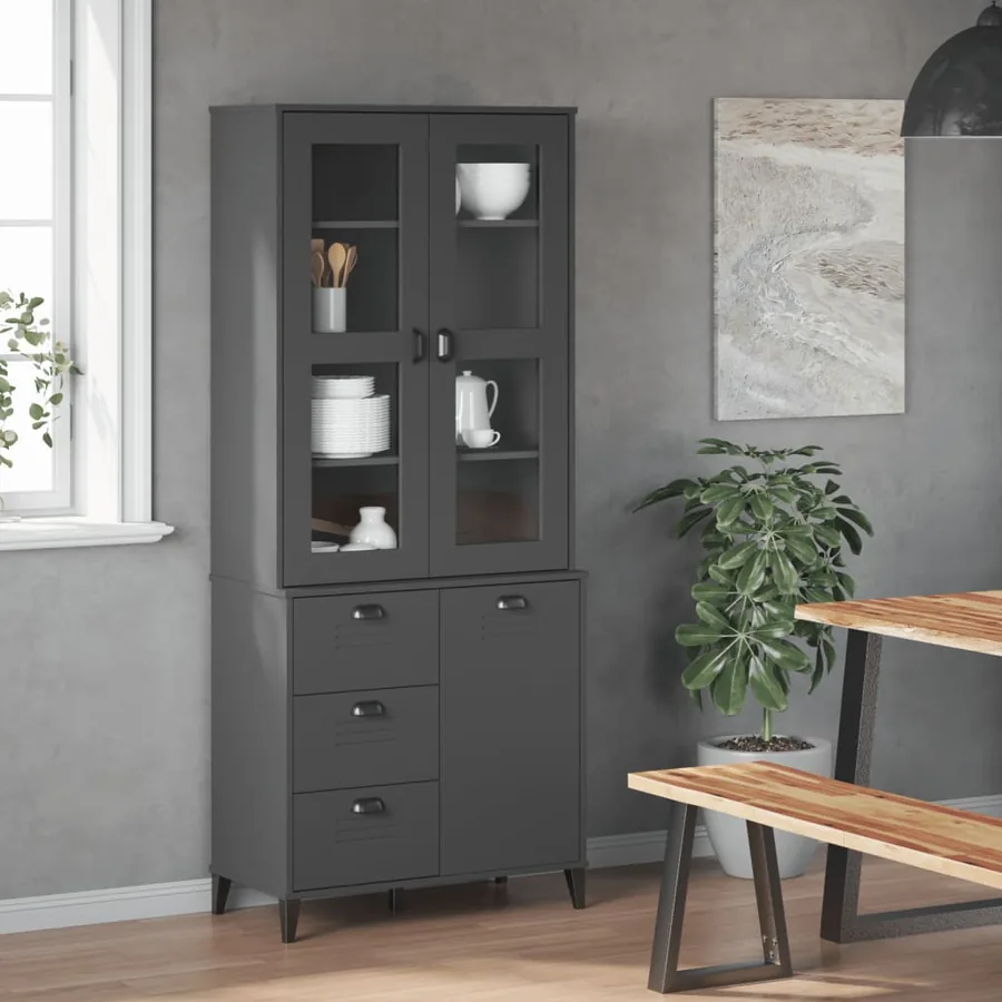 Buffet VIKEN gris anthracite 80x40x190 cm bois massif de pin - 3