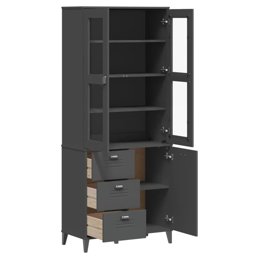 Buffet VIKEN gris anthracite 80x40x190 cm bois massif de pin - 5