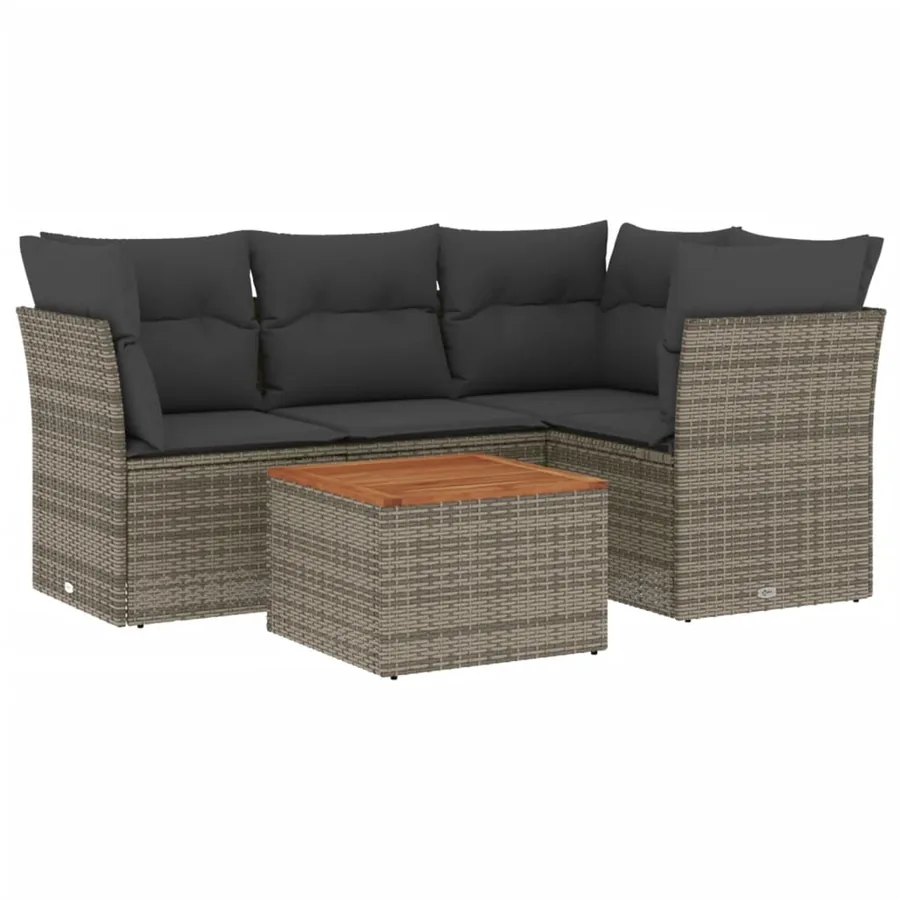 Salon de jardin 5 pcs avec coussins gris résine tressée - 2