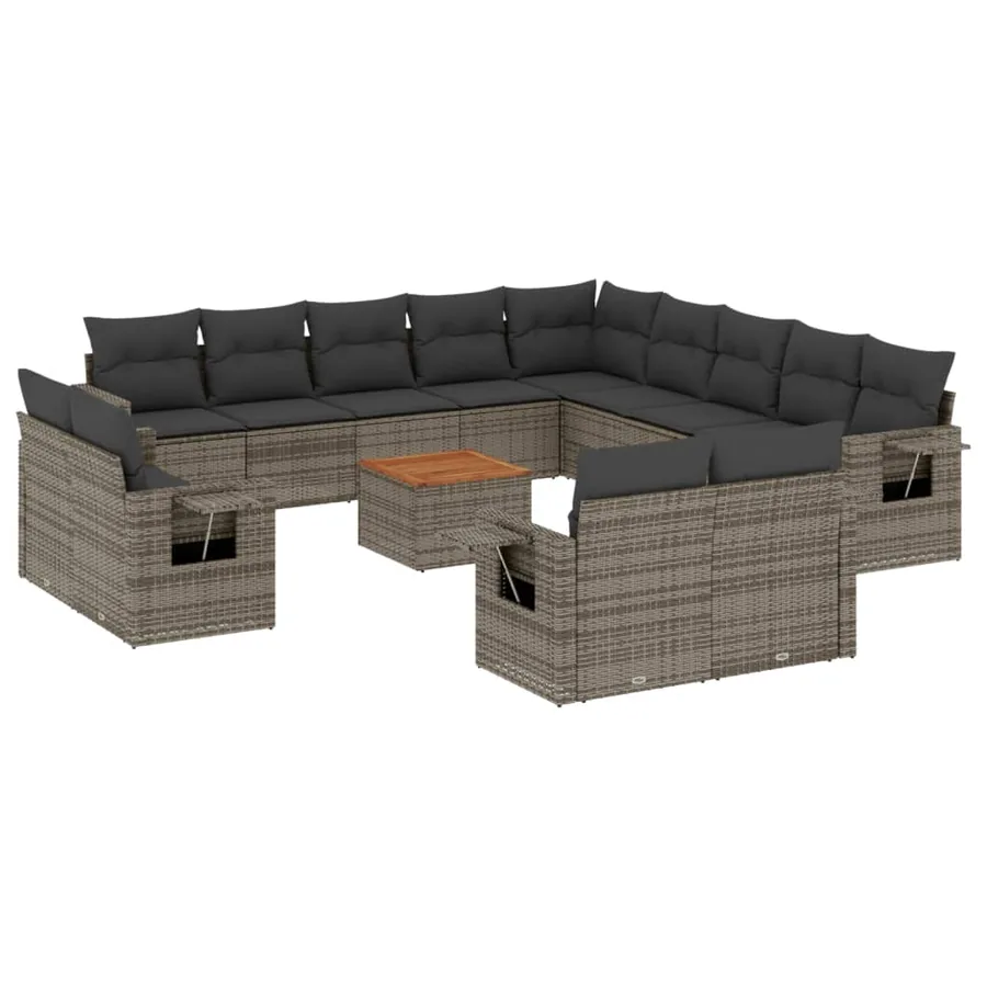 Salon de jardin avec coussins 14 pcs gris résine tressée - 2