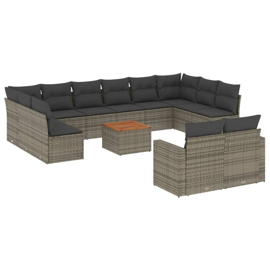 Salon de jardin avec coussins 13 pcs gris résine tressée - 2