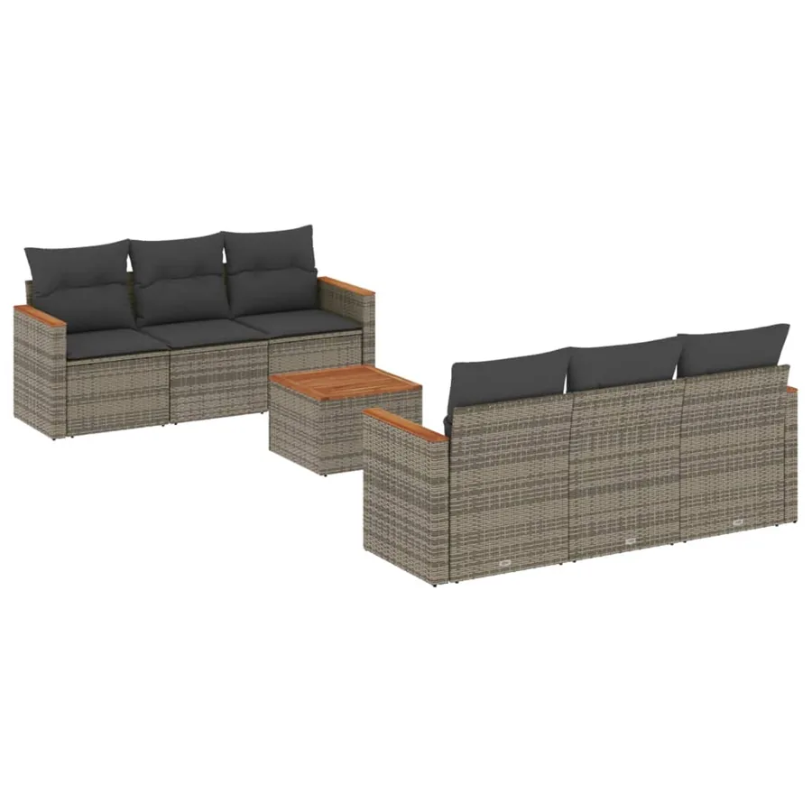 Salon de jardin avec coussins 7 pcs gris résine tressée - 2