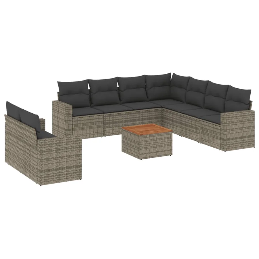 Salon de jardin avec coussins 10 pcs gris résine tressée - 2