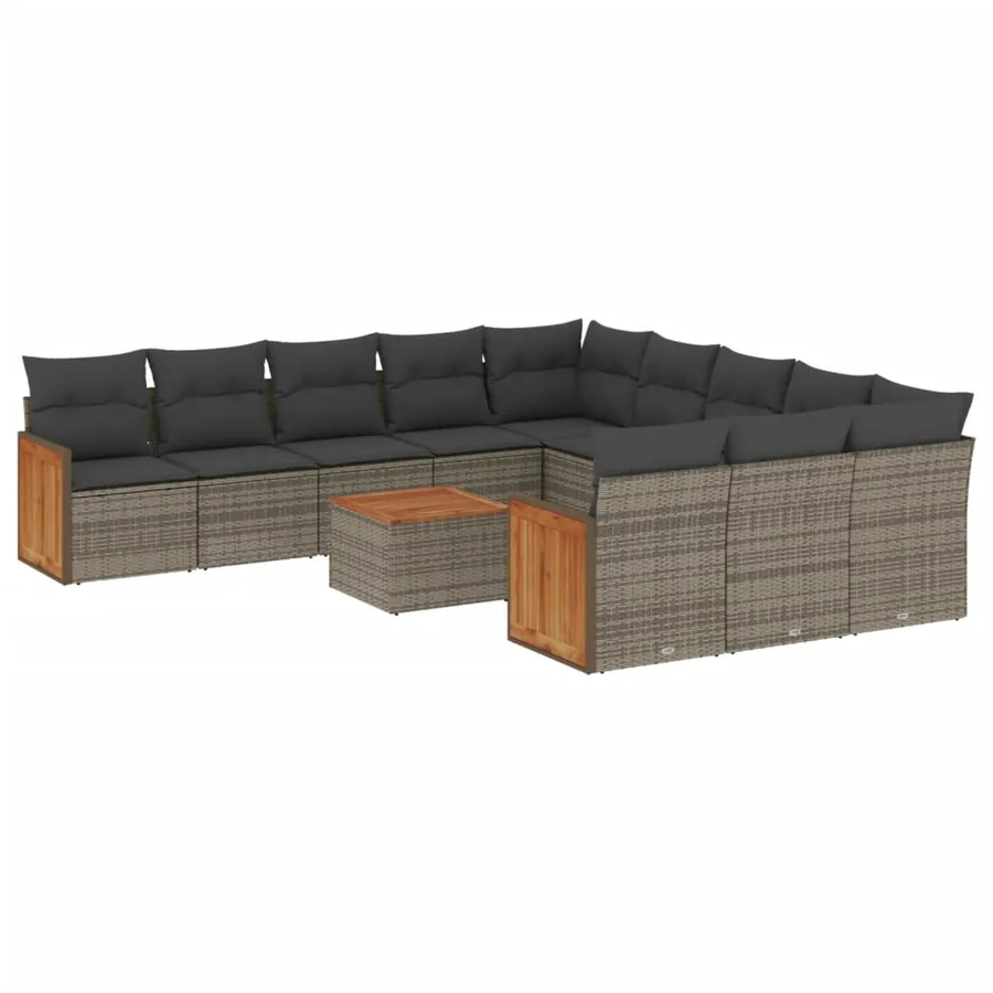 Salon de jardin avec coussins 12 pcs gris résine tressée - 2