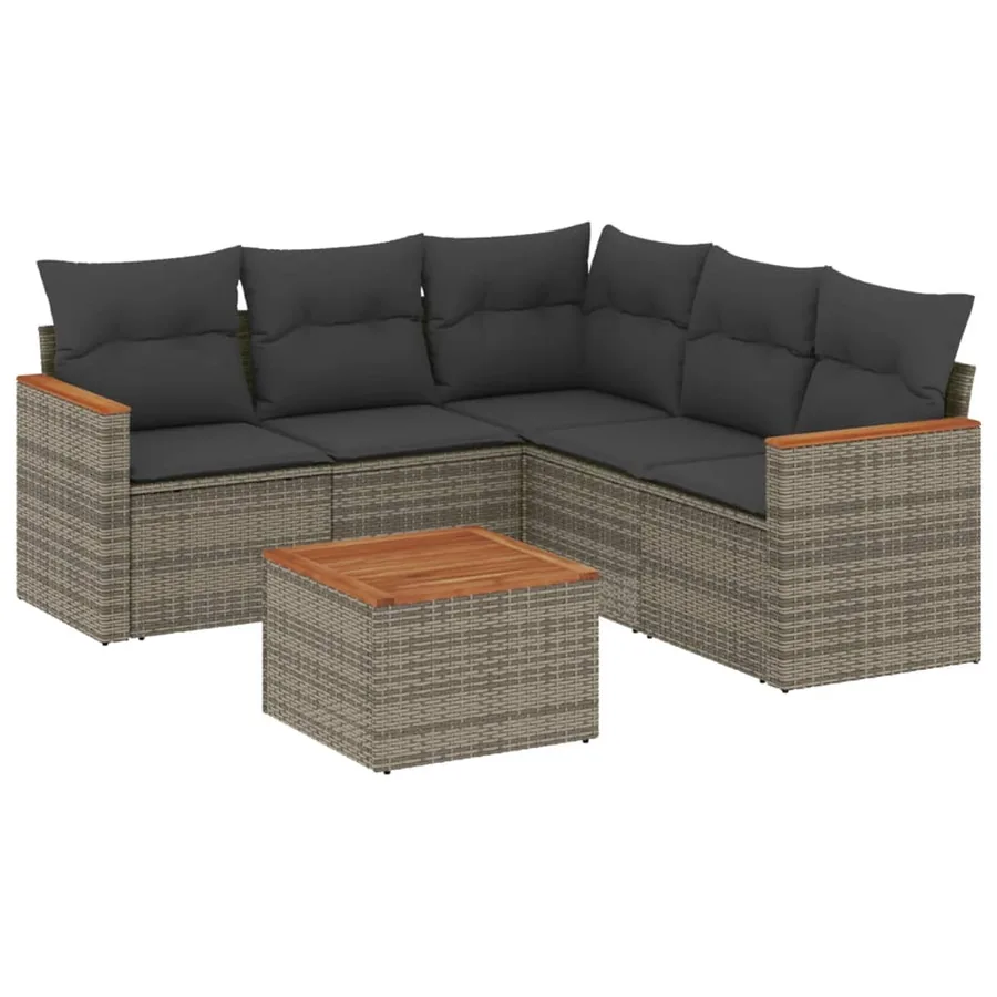 Salon de jardin 6 pcs avec coussins gris résine tressée - 2