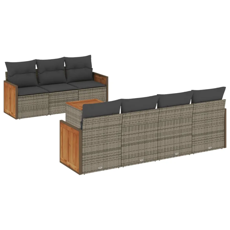 Salon de jardin 8 pcs avec coussins gris résine tressée - 2