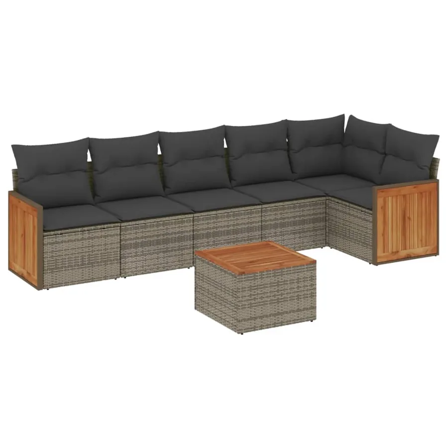 Salon de jardin avec coussins 7 pcs gris résine tressée - 2